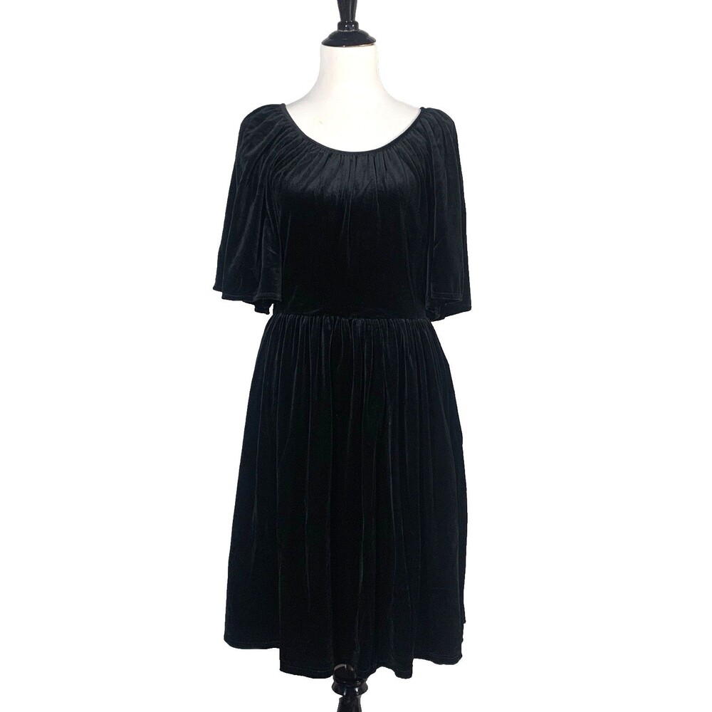 Vtg 90s Y2k Black Velour Velvet Dress Party Whimsigoth Romantic Goth Size 12